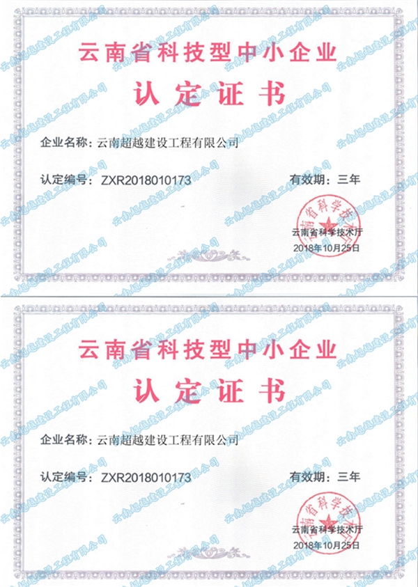 科技型中小企业认定证书